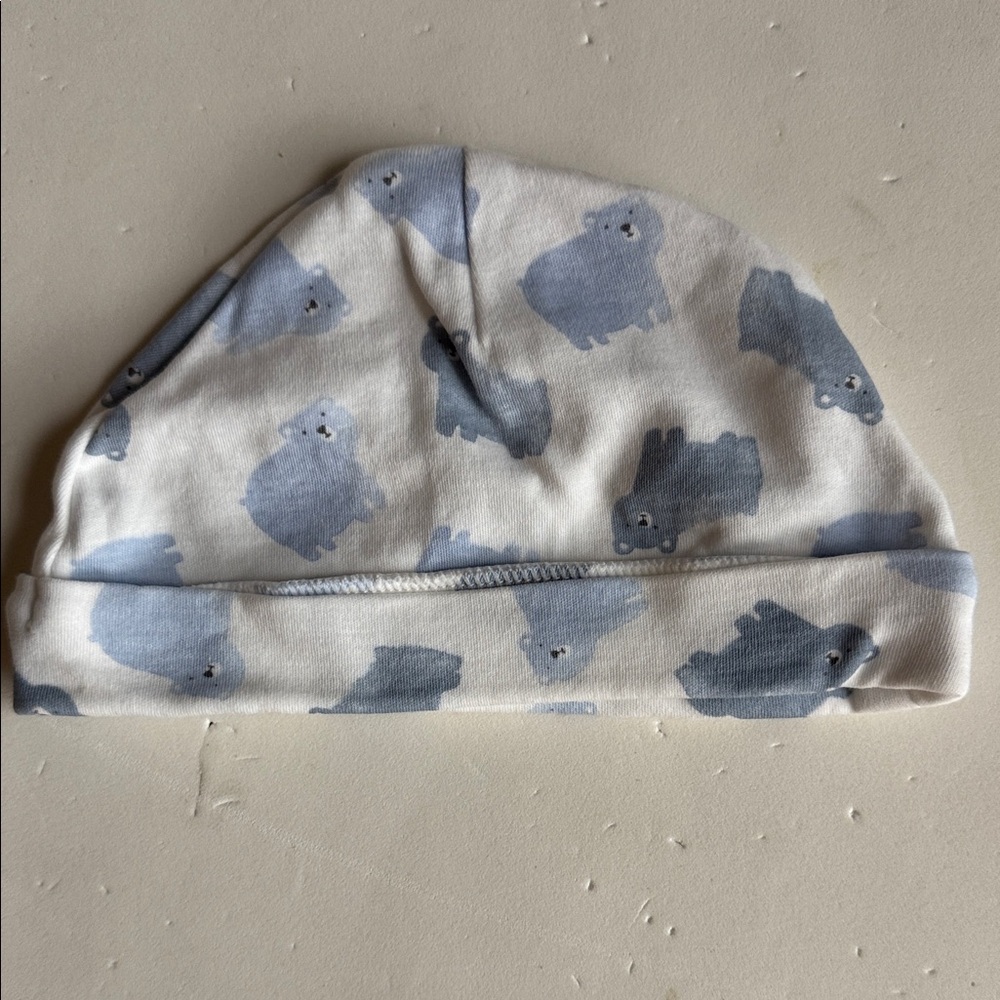 Carter’s Adorable Blue & White Baby Cap and Booties Set Bear Pattern 6 Months - Picture 5 of 6